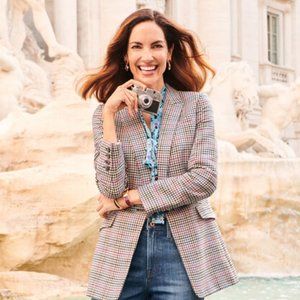 Talbots plaid white purple green check wool blazer jacket 16P or 12P